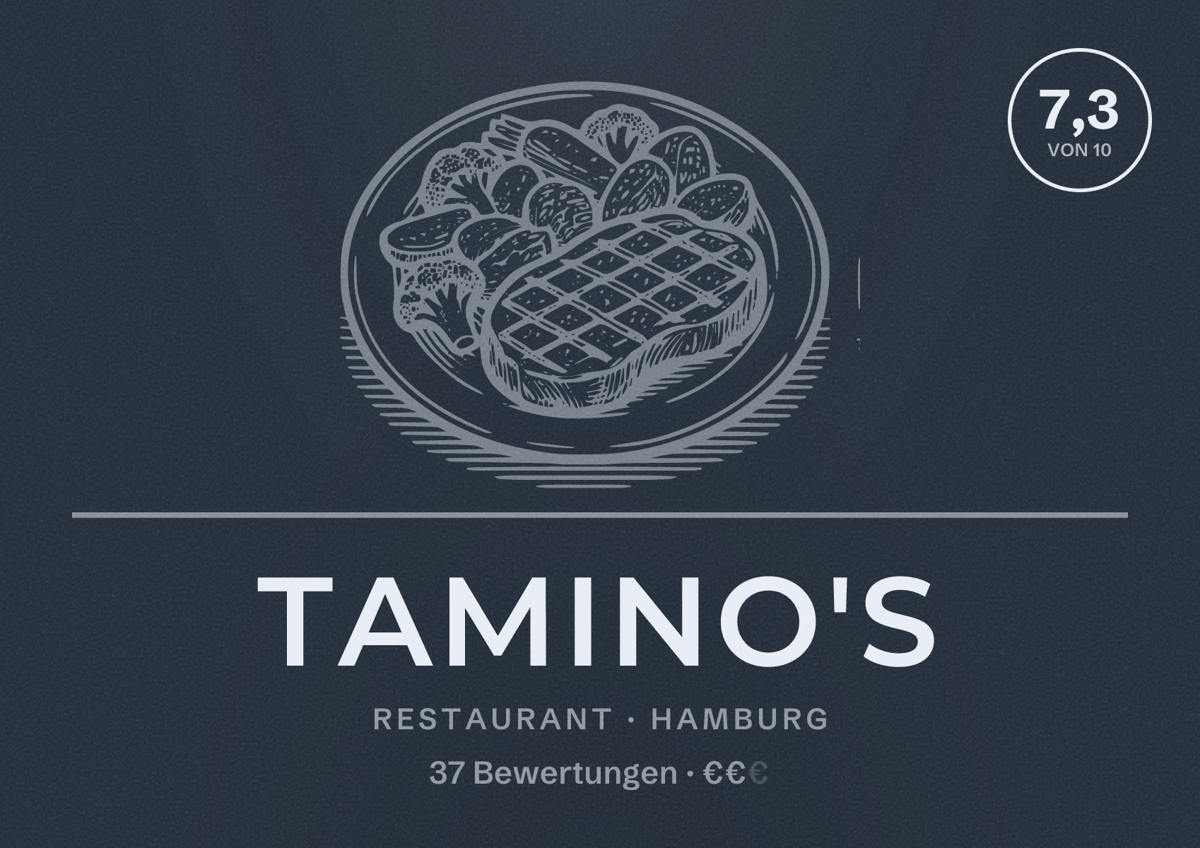 Illustriertes Poster von TAMINO'S, Restaurant in Hamburg: Bewertung 7,3 von 10 aus 37 Bewertungen, Preisniveau €€