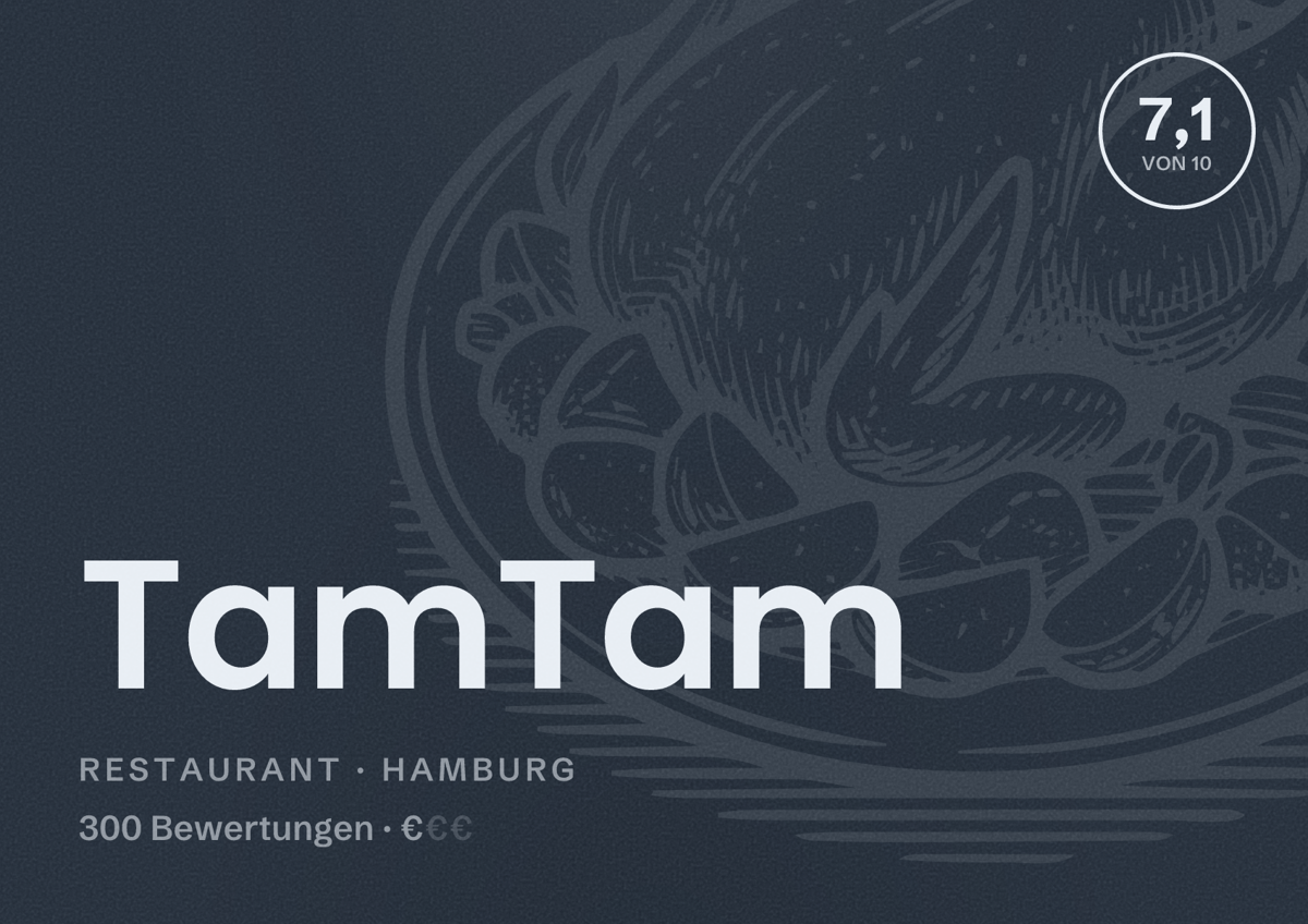 Illustriertes Poster von TamTam, Restaurant in Hamburg: Bewertung 7,1 von 10 aus 300 Bewertungen, Preisniveau €