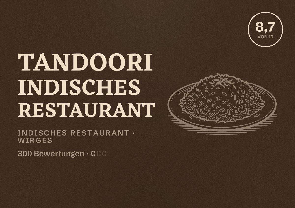 Illustriertes Poster von Tandoori Indisches Restaurant, Indisches Restaurant in Wirges: Bewertung 8,7 von 10 aus 300 Bewertungen, Preisniveau €