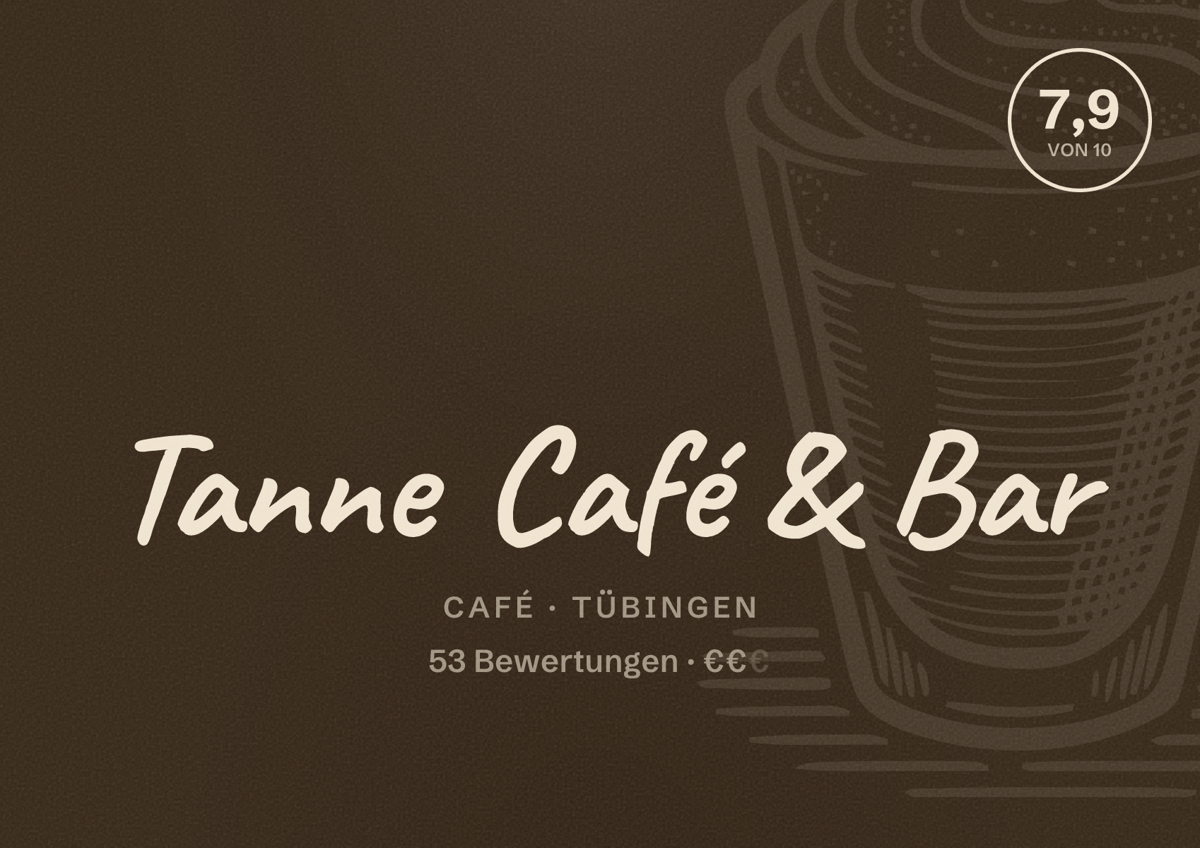 Illustriertes Poster von Tanne Café & Bar, Café in Tübingen: Bewertung 7,9 von 10 aus 53 Bewertungen, Preisniveau €€