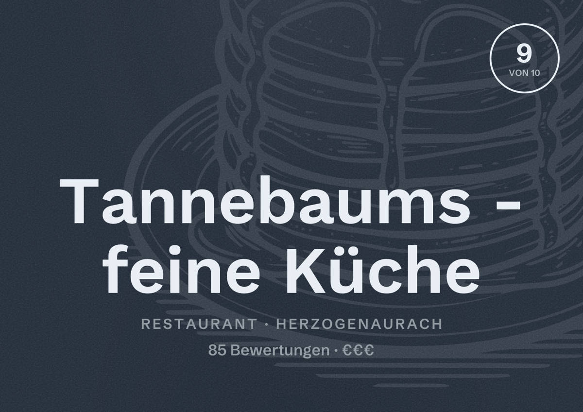 Illustriertes Poster von Tannebaums - feine Küche, Restaurant in Herzogenaurach: Bewertung 9 von 10 aus 85 Bewertungen, Preisniveau €€€