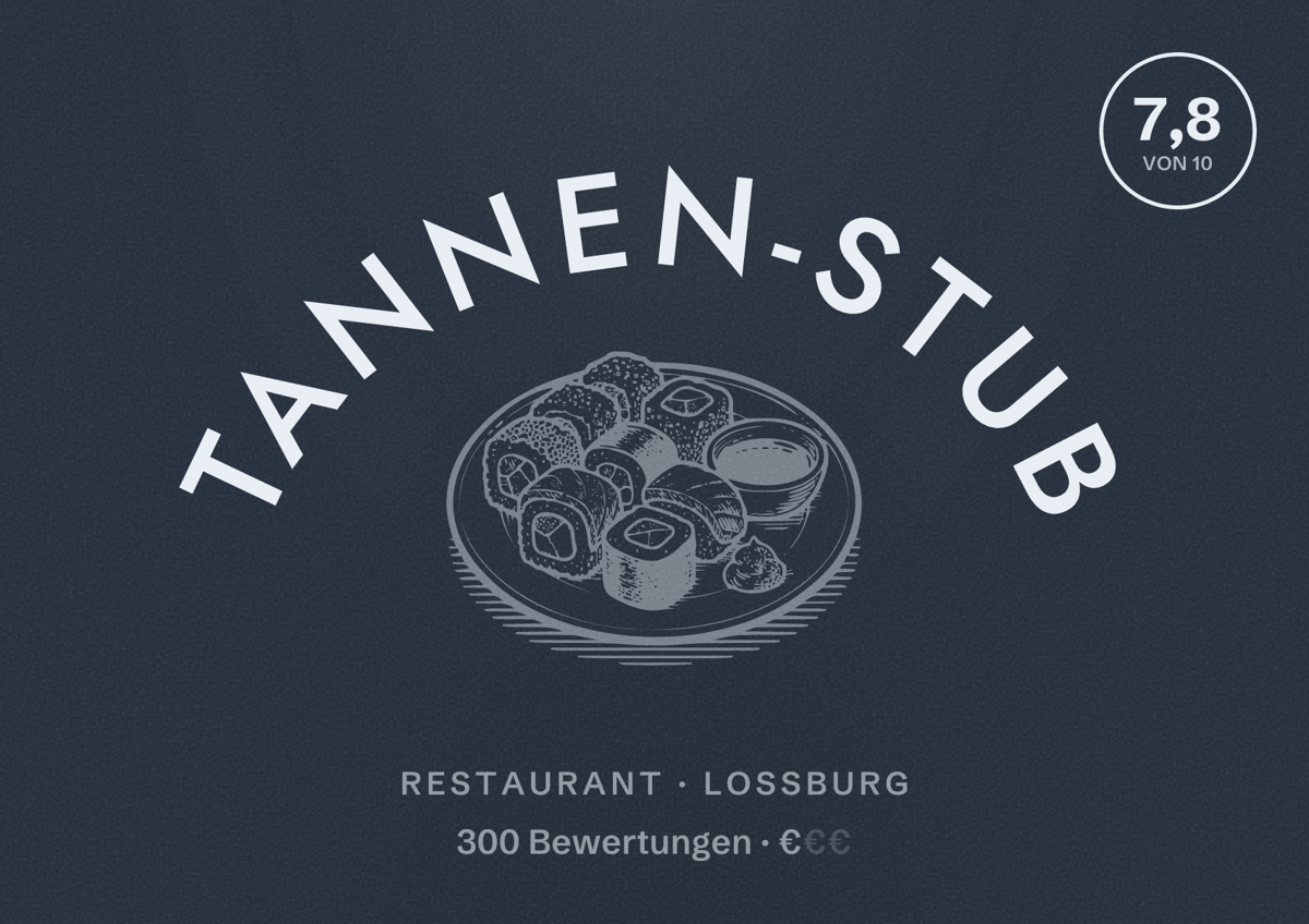 Illustriertes Poster von Tannen-Stub, Restaurant in Loßburg: Bewertung 7,8 von 10 aus 300 Bewertungen, Preisniveau €