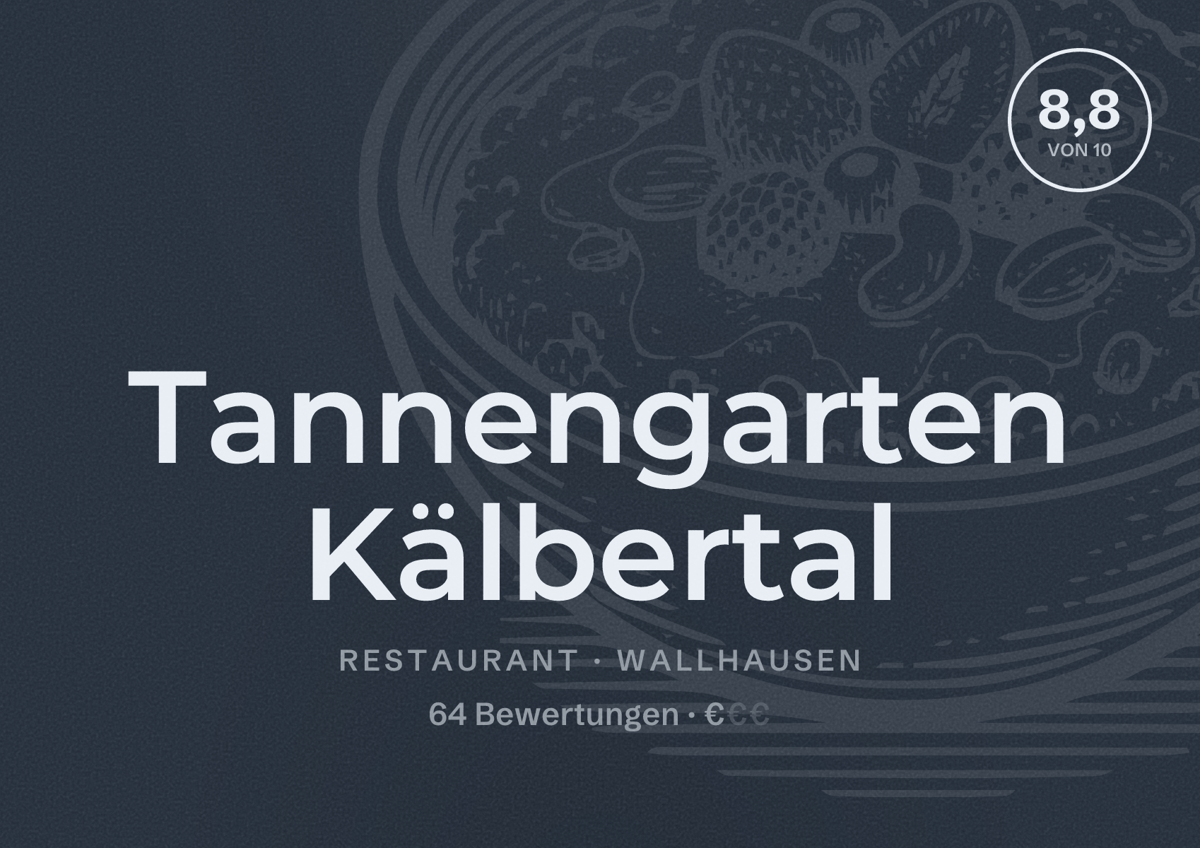 Illustriertes Poster von Tannengarten Kälbertal, Restaurant in Wallhausen: Bewertung 8,8 von 10 aus 64 Bewertungen, Preisniveau €