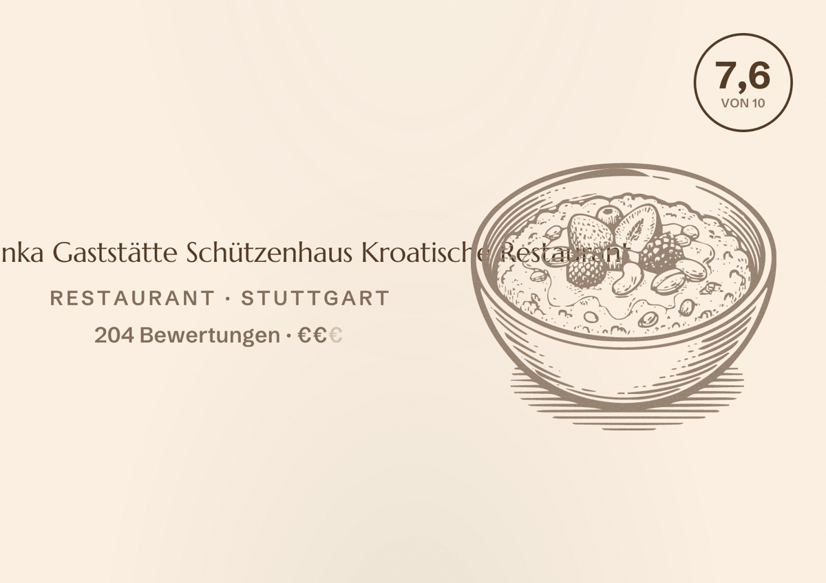 Illustriertes Poster von Tante Blanka Gaststätte Schützenhaus Kroatische Restaurant, Restaurant in Stuttgart: Bewertung 7,6 von 10 aus 204 Bewertungen, Preisniveau €€