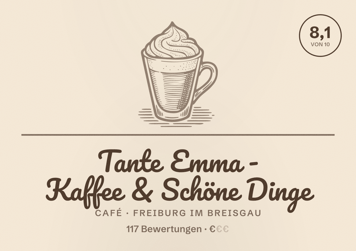 Illustriertes Poster von Tante Emma - Kaffee & Schöne Dinge, Café in Freiburg im Breisgau: Bewertung 8,1 von 10 aus 117 Bewertungen, Preisniveau €