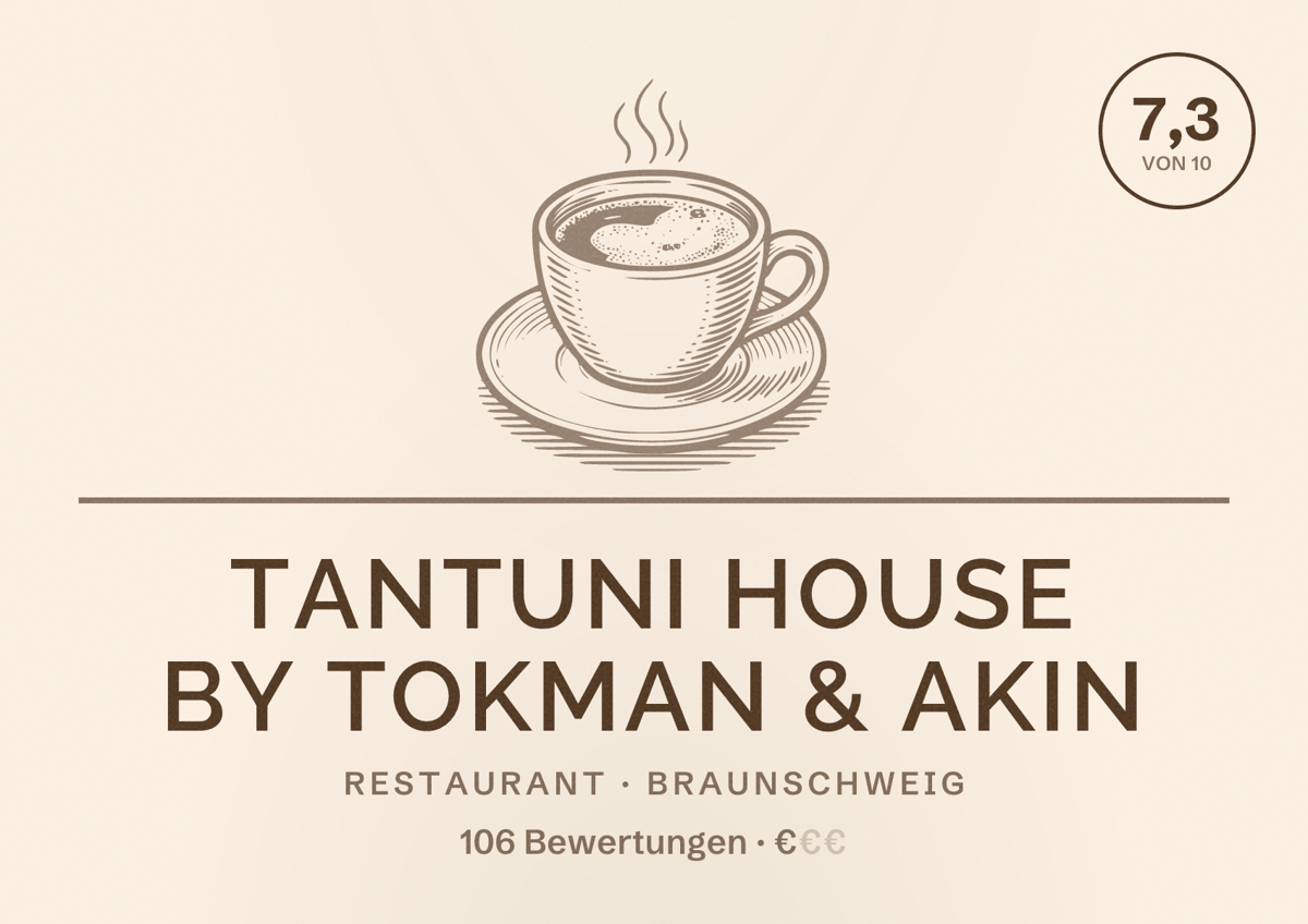 Illustriertes Poster von Tantuni House by Tokman & Akin, Restaurant in Braunschweig: Bewertung 7,3 von 10 aus 106 Bewertungen, Preisniveau €