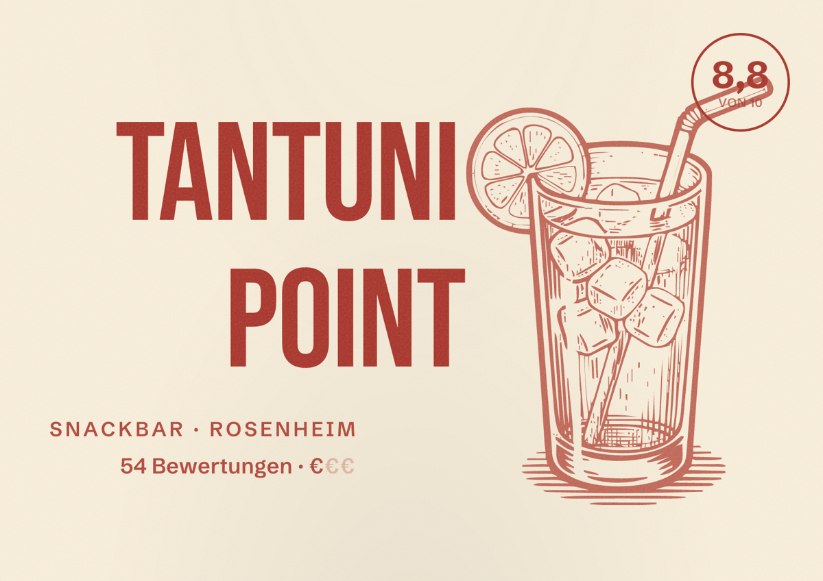 Illustriertes Poster von Tantuni Point, Snackbar in Rosenheim: Bewertung 8,8 von 10 aus 54 Bewertungen, Preisniveau €