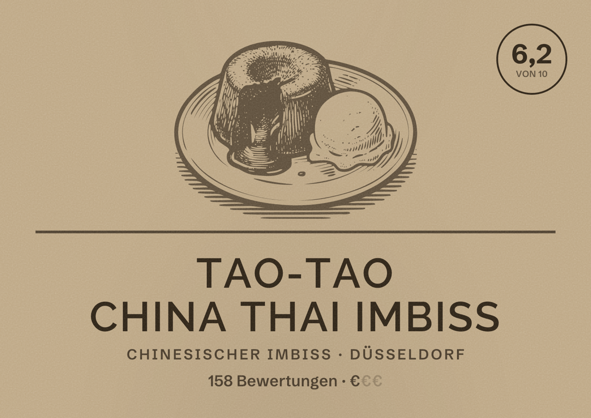 Illustriertes Poster von Tao-Tao China Thai Imbiss, Chinesischer Imbiss in Düsseldorf: Bewertung 6,2 von 10 aus 158 Bewertungen, Preisniveau €