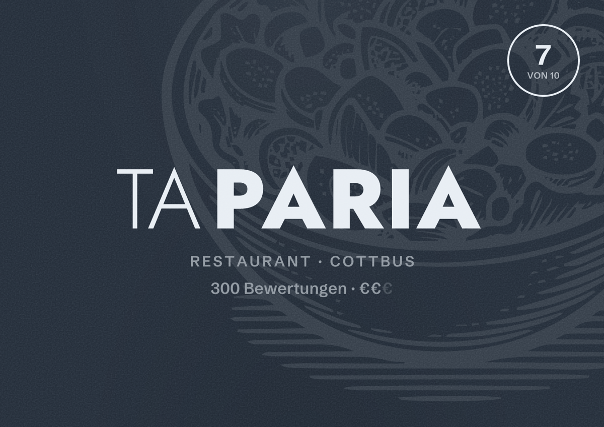 Illustriertes Poster von Taparia, Restaurant in Cottbus: Bewertung 7 von 10 aus 300 Bewertungen, Preisniveau €€