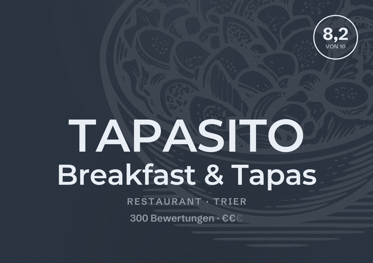 Illustriertes Poster von TAPASITO Breakfast & Tapas, Restaurant in Trier: Bewertung 8,2 von 10 aus 300 Bewertungen, Preisniveau €€