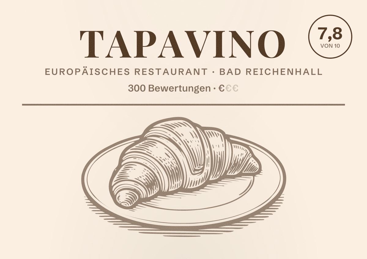 Illustriertes Poster von TapaVino, Europäisches Restaurant in Bad Reichenhall: Bewertung 7,8 von 10 aus 300 Bewertungen, Preisniveau €