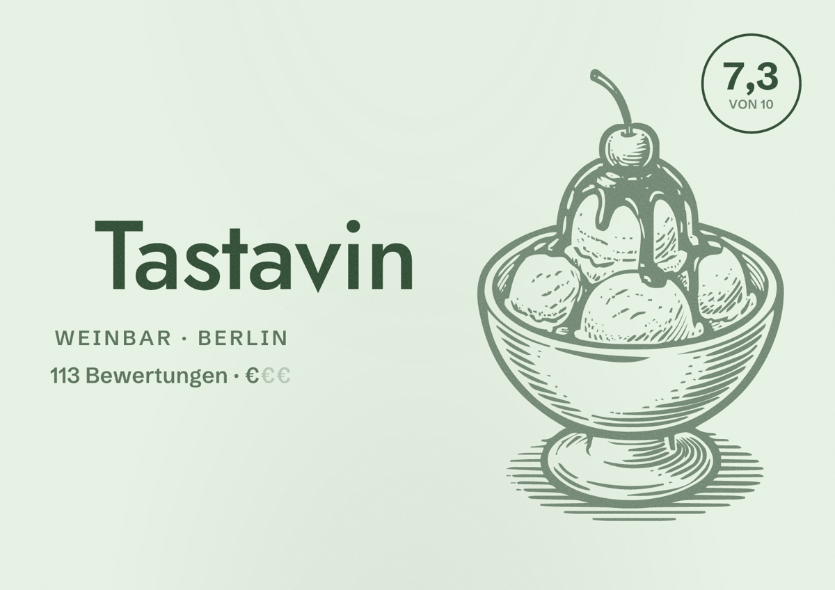 Illustriertes Poster von Tastavin, Weinbar in Berlin: Bewertung 7,3 von 10 aus 113 Bewertungen, Preisniveau €