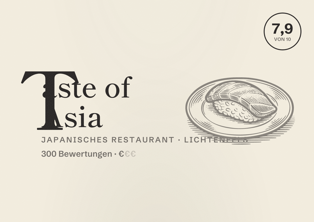 Illustriertes Poster von Taste of Asia, Japanisches Restaurant in Lichtenfels: Bewertung 7,9 von 10 aus 300 Bewertungen, Preisniveau €