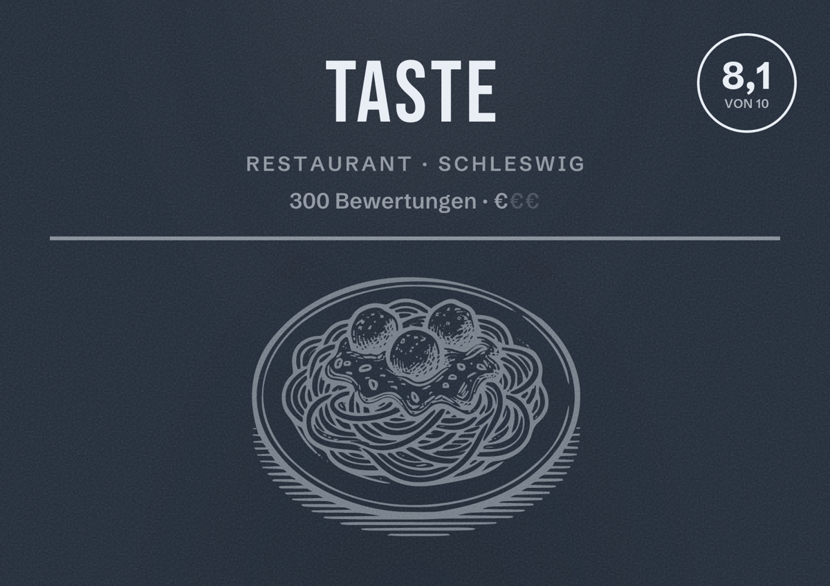 Illustriertes Poster von Taste, Restaurant in Schleswig: Bewertung 8,1 von 10 aus 300 Bewertungen, Preisniveau €