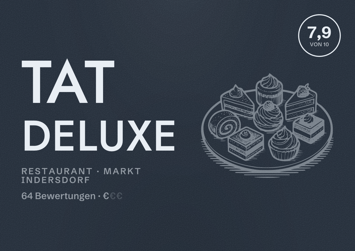 Illustriertes Poster von Tat Deluxe, Restaurant in Markt Indersdorf: Bewertung 7,9 von 10 aus 64 Bewertungen, Preisniveau €