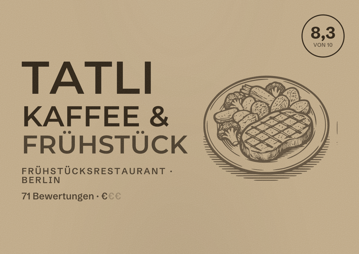 Illustriertes Poster von Tatli Kaffee & Frühstück, Frühstücksrestaurant in Berlin: Bewertung 8,3 von 10 aus 71 Bewertungen, Preisniveau €