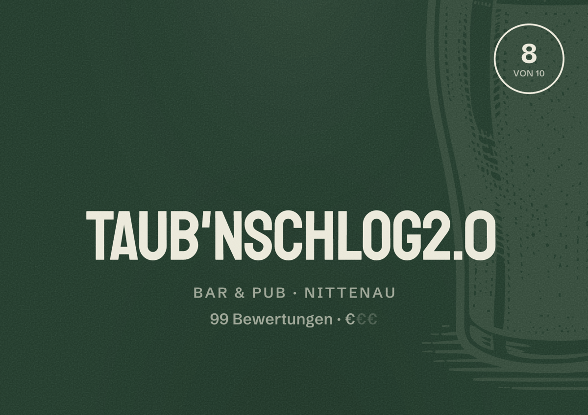 Illustriertes Poster von Taub'nSchlog2.0, Bar & Pub in Nittenau: Bewertung 8 von 10 aus 99 Bewertungen, Preisniveau €