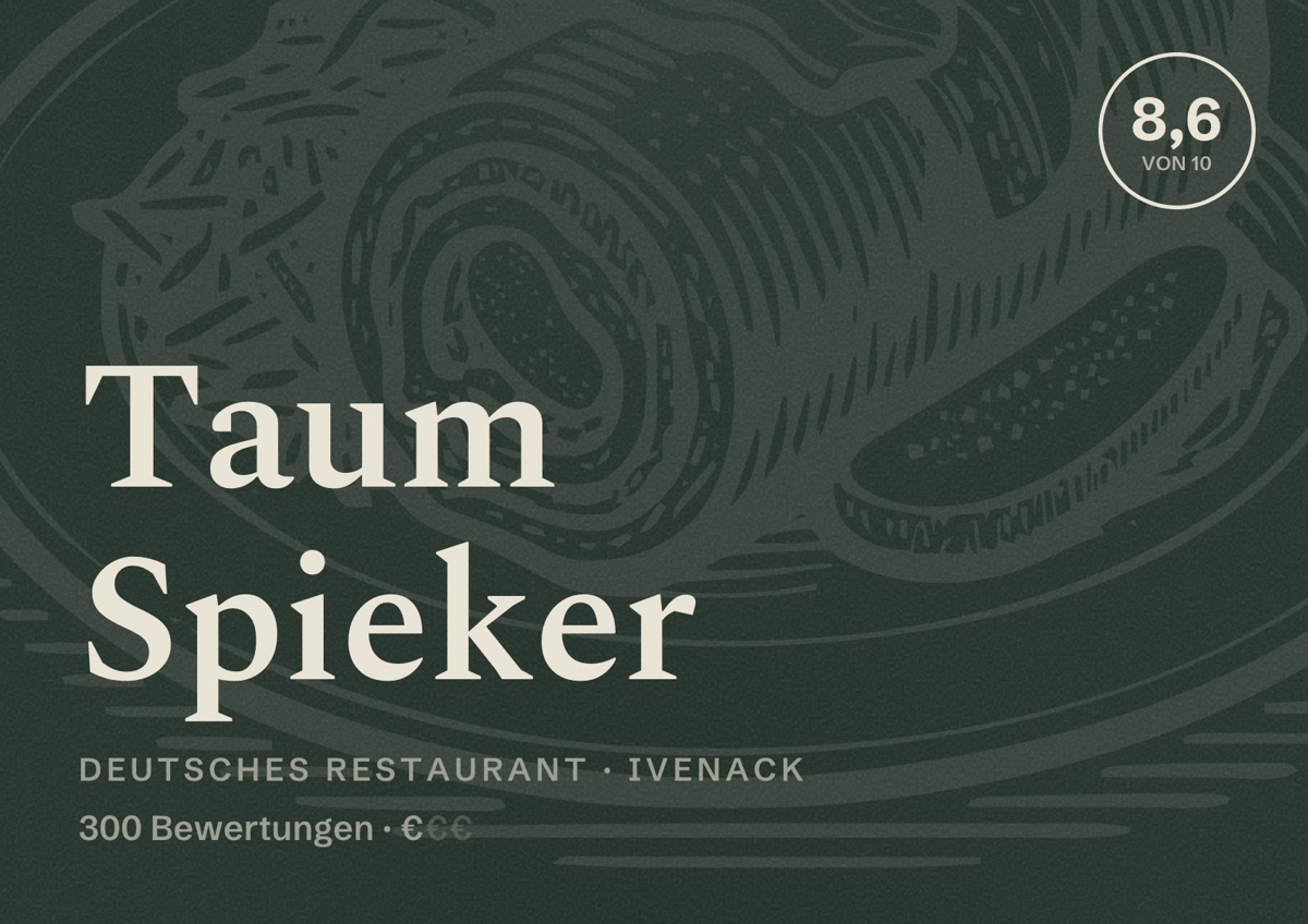 Illustriertes Poster von Taum Spieker, Deutsches Restaurant in Ivenack: Bewertung 8,6 von 10 aus 300 Bewertungen, Preisniveau €
