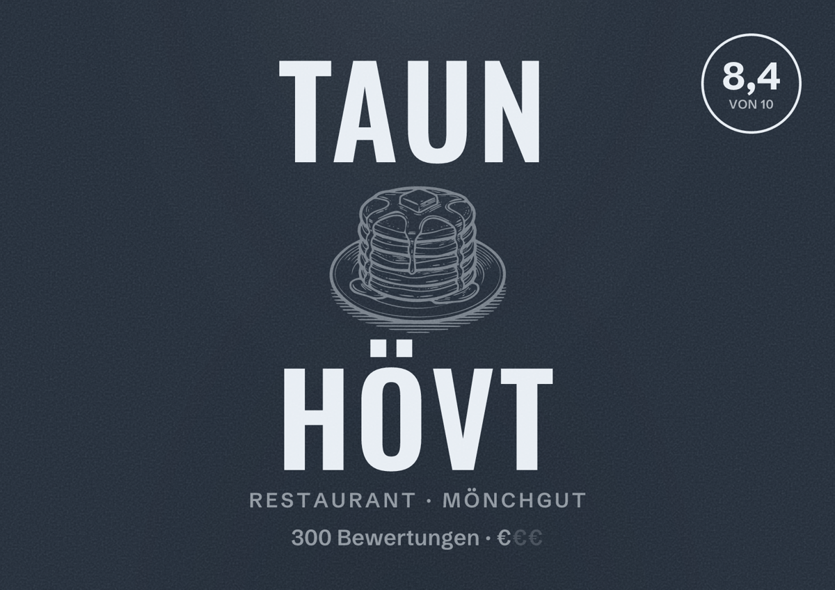 Illustriertes Poster von Taun Hövt, Restaurant in Mönchgut: Bewertung 8,4 von 10 aus 300 Bewertungen, Preisniveau €