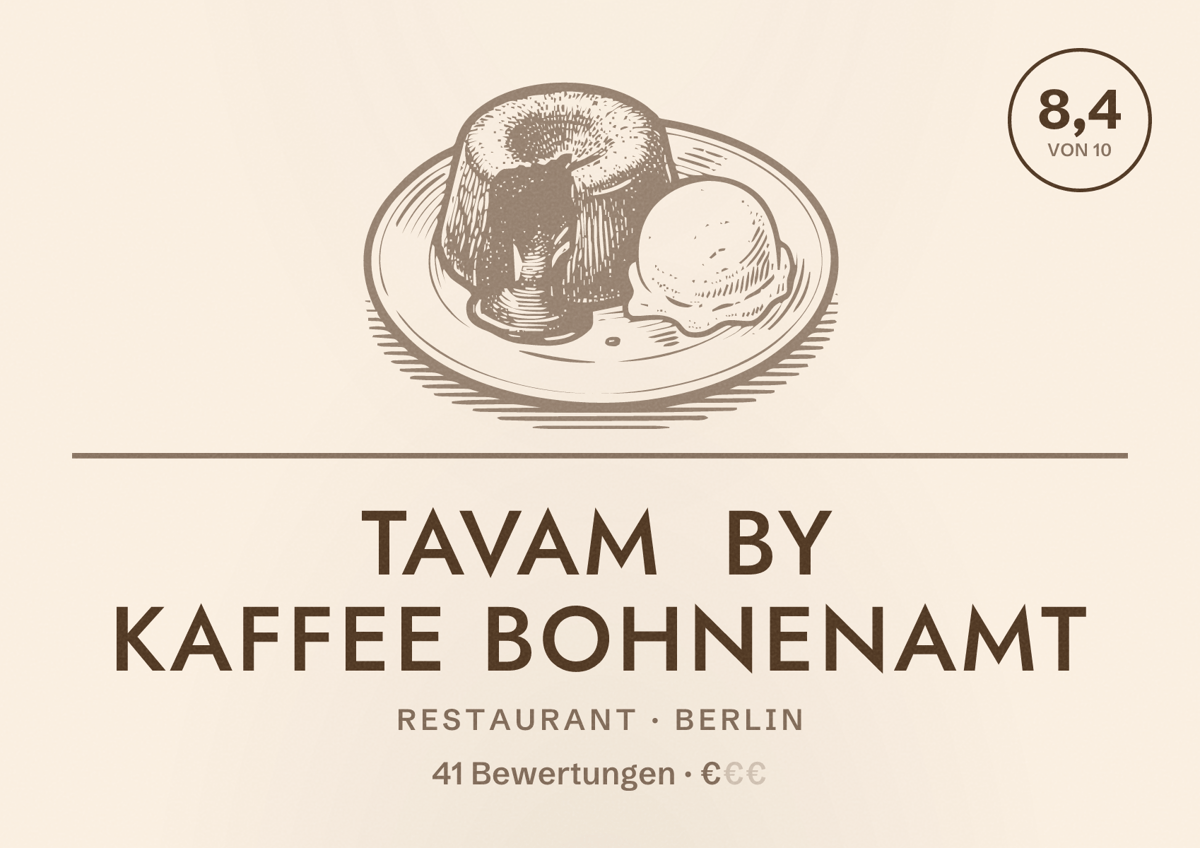 Illustriertes Poster von Tavam by Kaffee Bohnenamt, Restaurant in Berlin: Bewertung 8,4 von 10 aus 41 Bewertungen, Preisniveau €