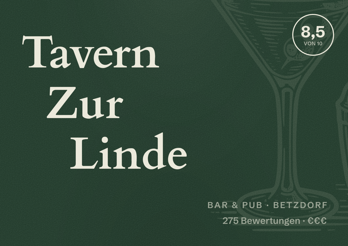 Illustriertes Poster von Tavern Zur Linde, Bar & Pub in Betzdorf: Bewertung 8,5 von 10 aus 275 Bewertungen, Preisniveau €€€