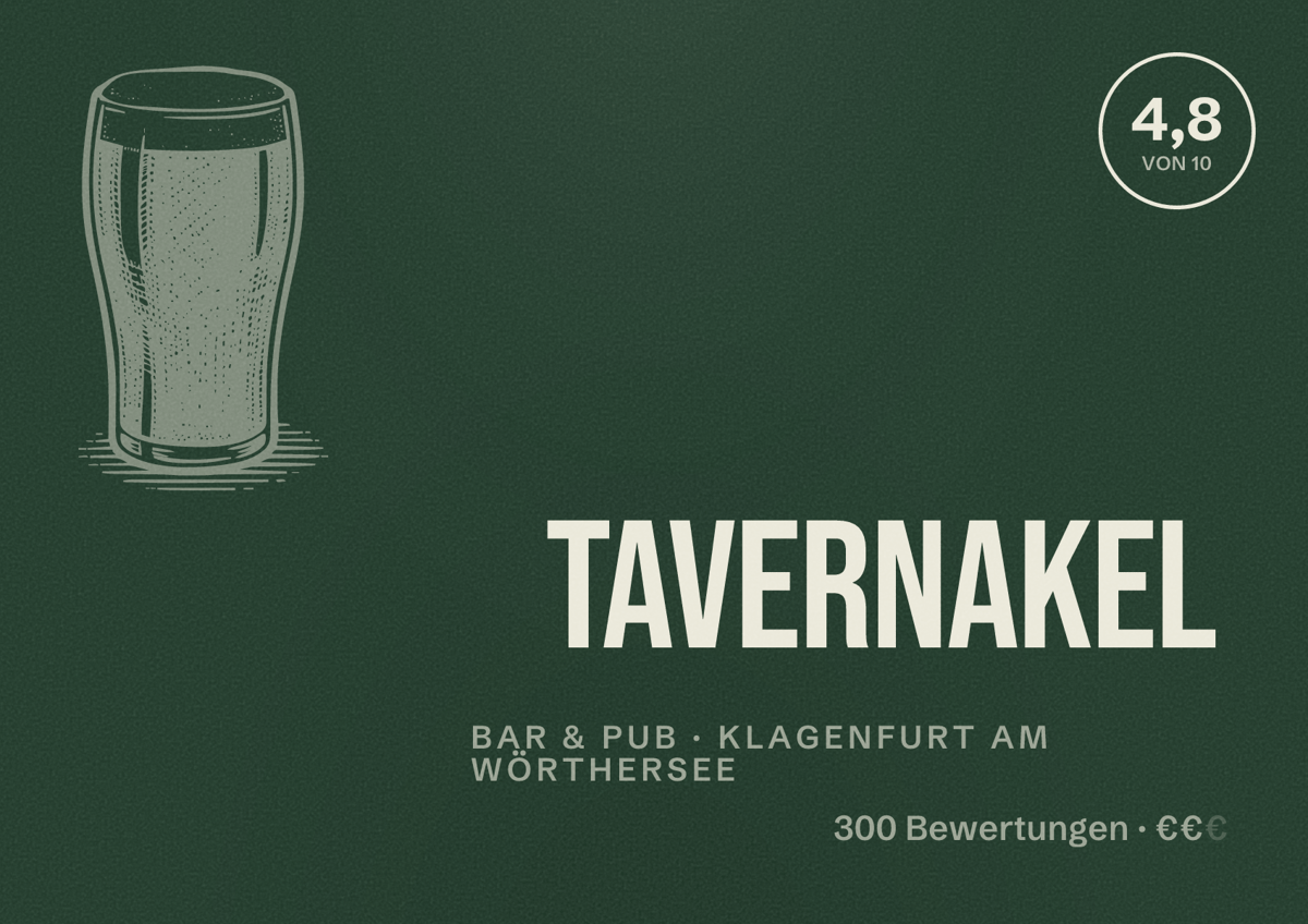 Illustriertes Poster von Tavernakel, Bar & Pub in Klagenfurt am Wörthersee: Bewertung 4,8 von 10 aus 300 Bewertungen, Preisniveau €€