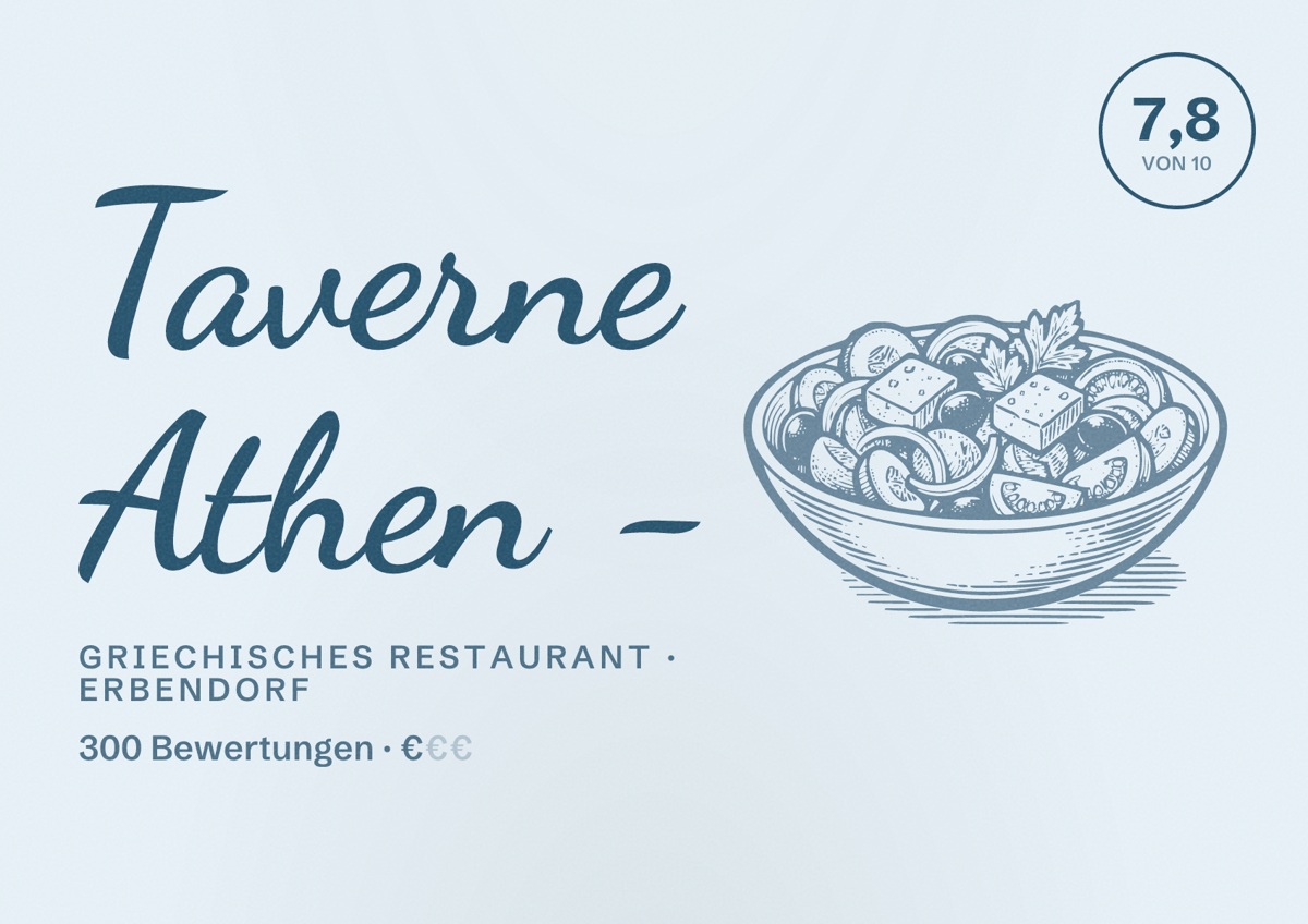 Illustriertes Poster von Taverne Athen -, Griechisches Restaurant in Erbendorf: Bewertung 7,8 von 10 aus 300 Bewertungen, Preisniveau €