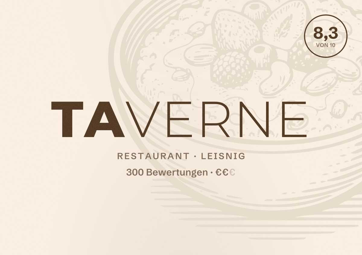 Illustriertes Poster von Taverne, Restaurant in Leisnig: Bewertung 8,3 von 10 aus 300 Bewertungen, Preisniveau €€