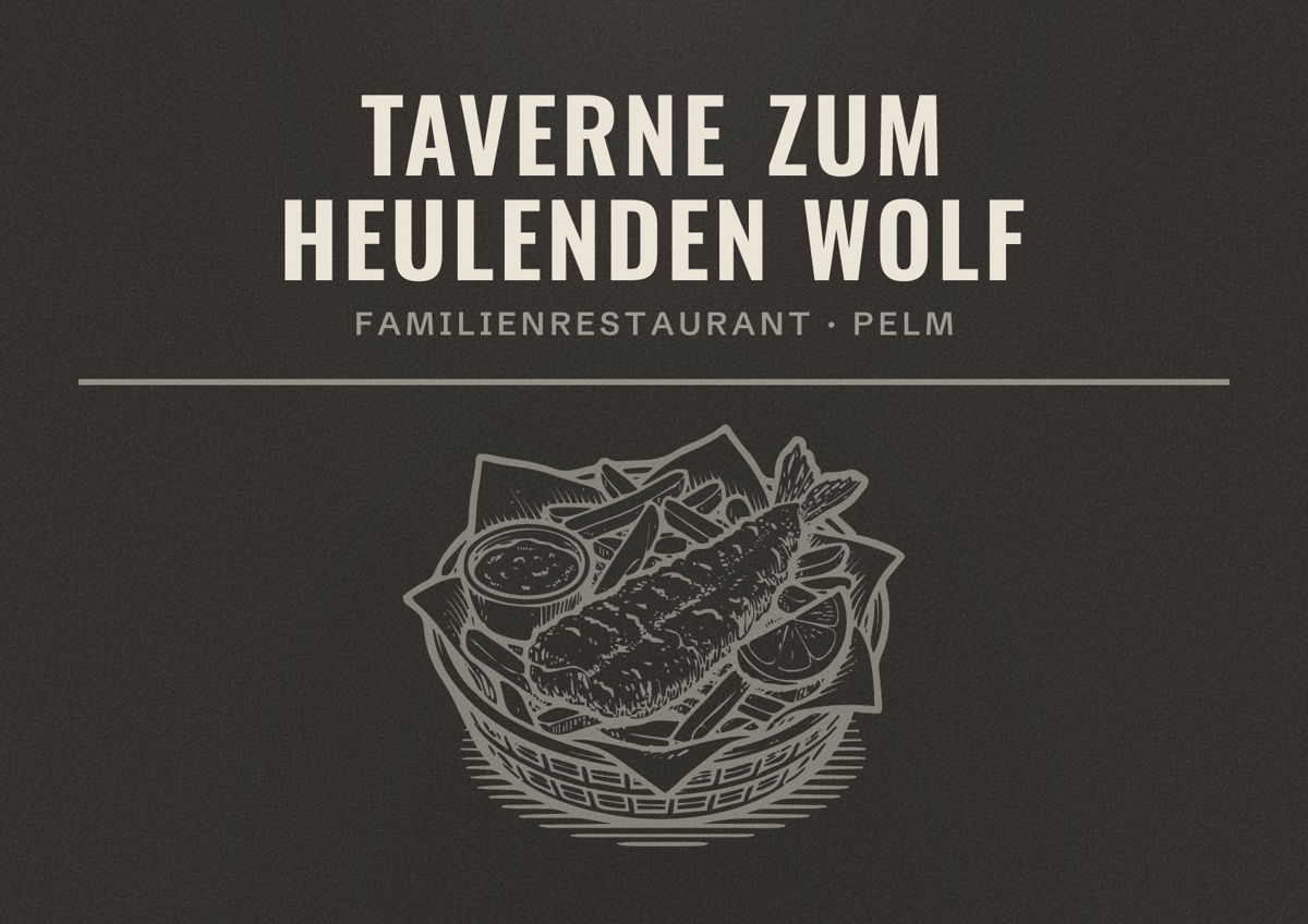 Illustriertes Poster von Taverne zum heulenden Wolf, Familienrestaurant in Pelm