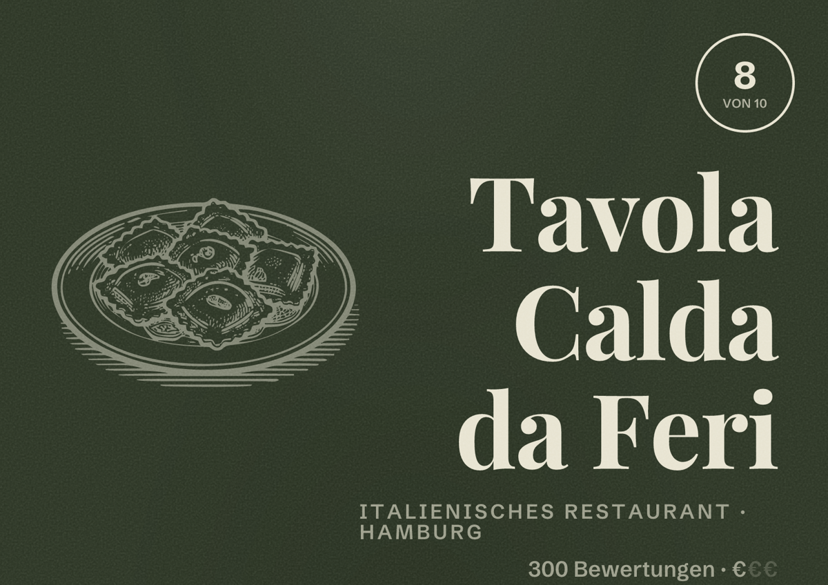 Illustriertes Poster von Tavola Calda da Feri, Italienisches Restaurant in Hamburg: Bewertung 8,0 von 10 aus 300 Bewertungen, Preisniveau €