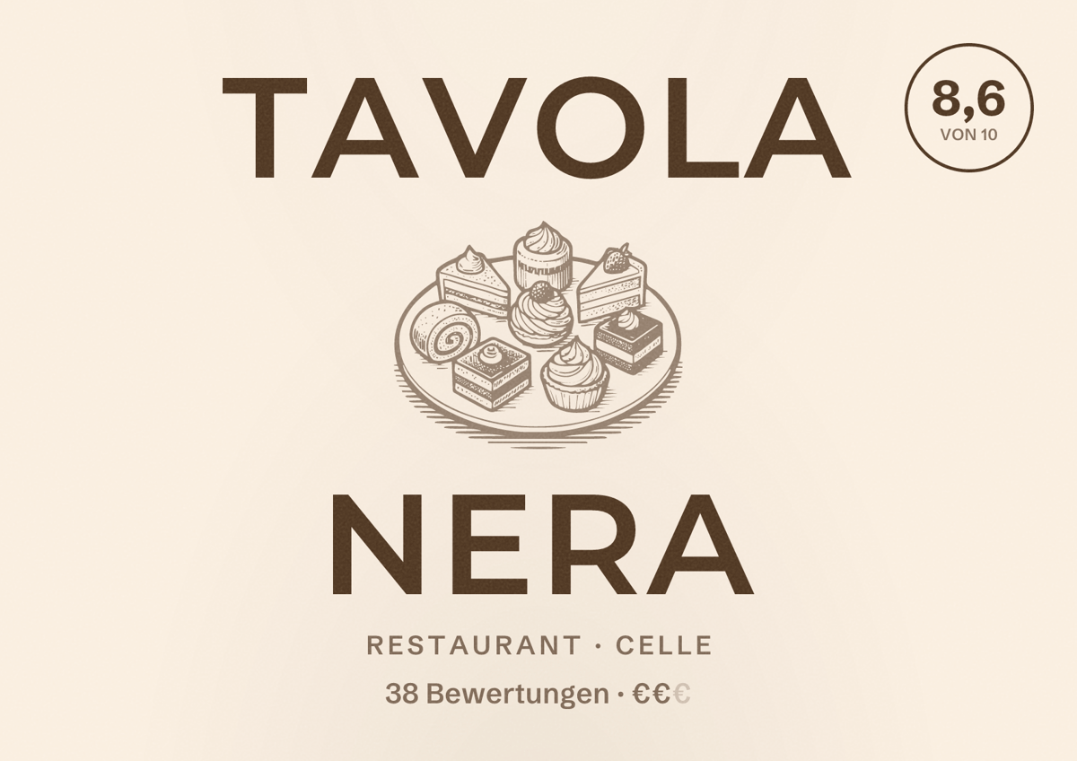 Illustriertes Poster von Tavola Nera, Restaurant in Celle: Bewertung 8,6 von 10 aus 38 Bewertungen, Preisniveau €€