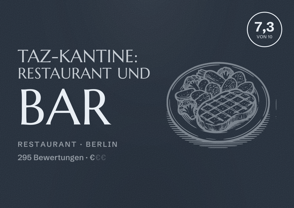 Illustriertes Poster von TAZ-Kantine: Restaurant und Bar, Restaurant in Berlin: Bewertung 7,3 von 10 aus 295 Bewertungen, Preisniveau €