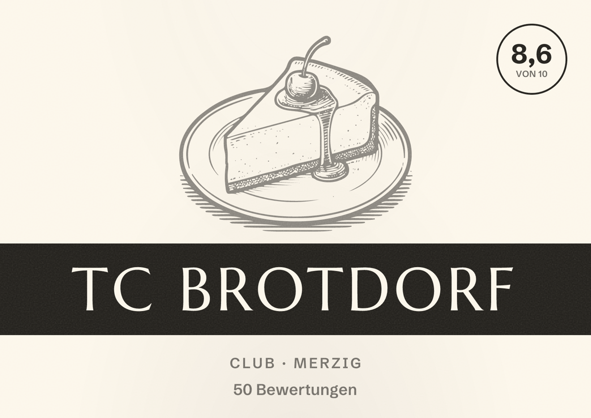Illustriertes Poster von TC Brotdorf, Club in Merzig: Bewertung 8,6 von 10 aus 50 Bewertungen