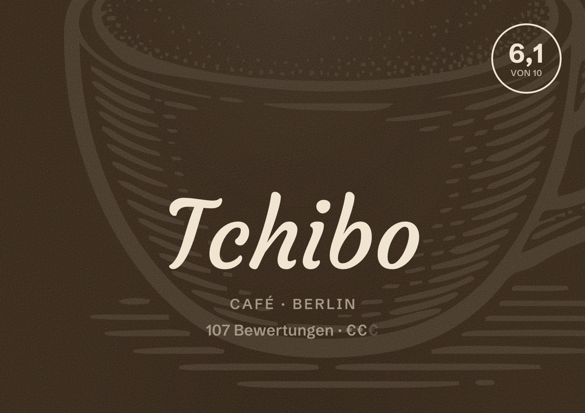 Illustriertes Poster von Tchibo, Café in Berlin: Bewertung 6,1 von 10 aus 107 Bewertungen, Preisniveau €€