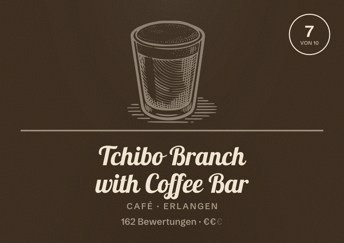 Illustriertes Poster von Tchibo Branch with Coffee Bar, Café in Erlangen: Bewertung 7 von 10 aus 162 Bewertungen, Preisniveau €€