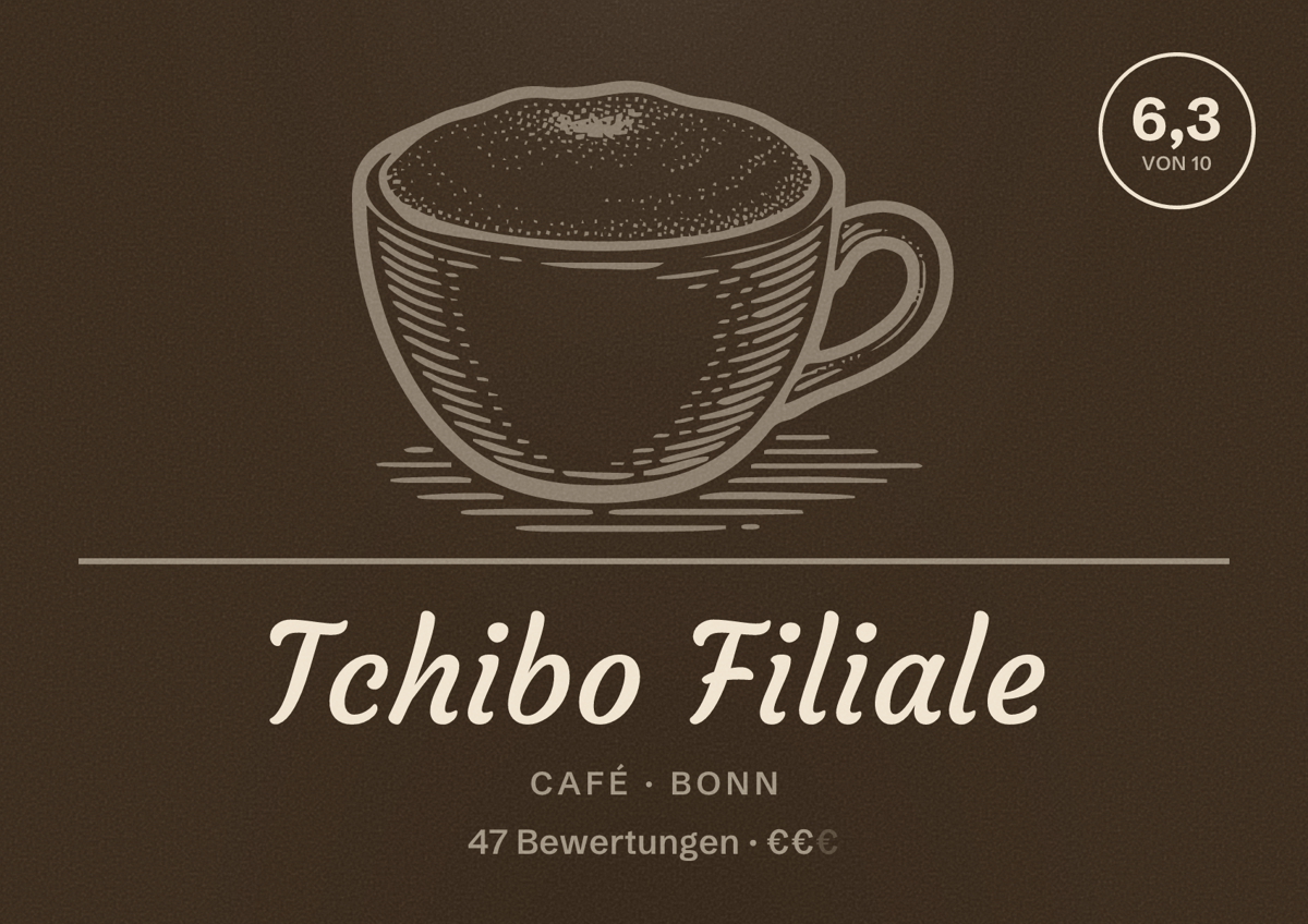 Illustriertes Poster von Tchibo Filiale, Café in Bonn: Gästebewertung 6,3 von 10 aus 47 Bewertungen