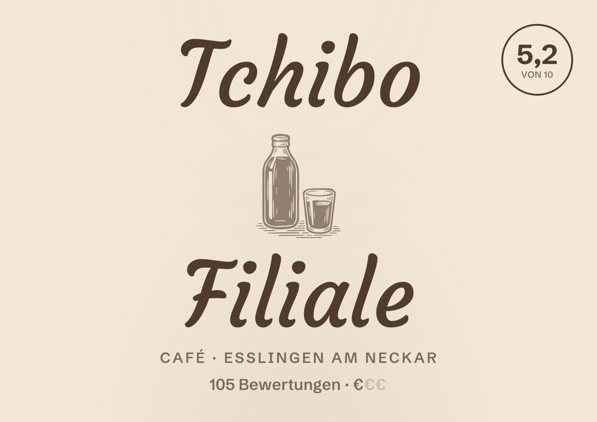 Illustriertes Poster von Tchibo Filiale, Café in Esslingen am Neckar: Bewertung 5,2 von 10 aus 105 Bewertungen, Preisniveau €