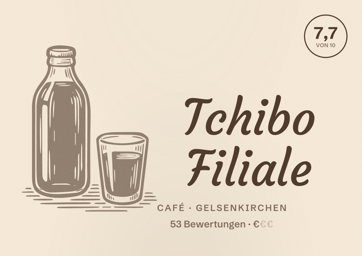 Illustriertes Poster von Tchibo Filiale, Café in Gelsenkirchen: Bewertung 7,7 von 10 aus 53 Bewertungen, Preisniveau €