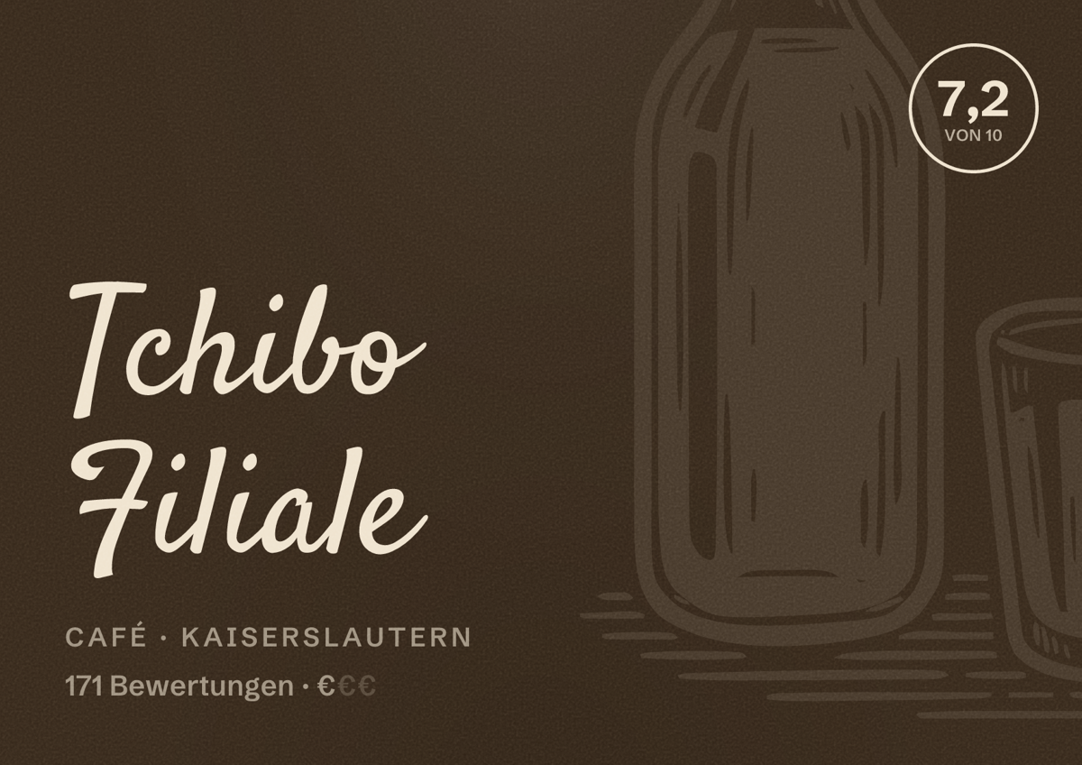 Illustriertes Poster von Tchibo Filiale, Café in Kaiserslautern: Bewertung 7,2 von 10 aus 171 Bewertungen, Preisniveau €
