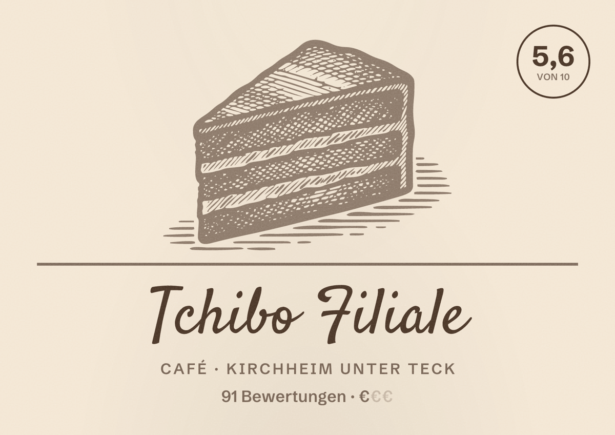 Illustriertes Poster von Tchibo Filiale, Café in Kirchheim unter Teck: Bewertung 5,6 von 10 aus 91 Bewertungen, Preisniveau €