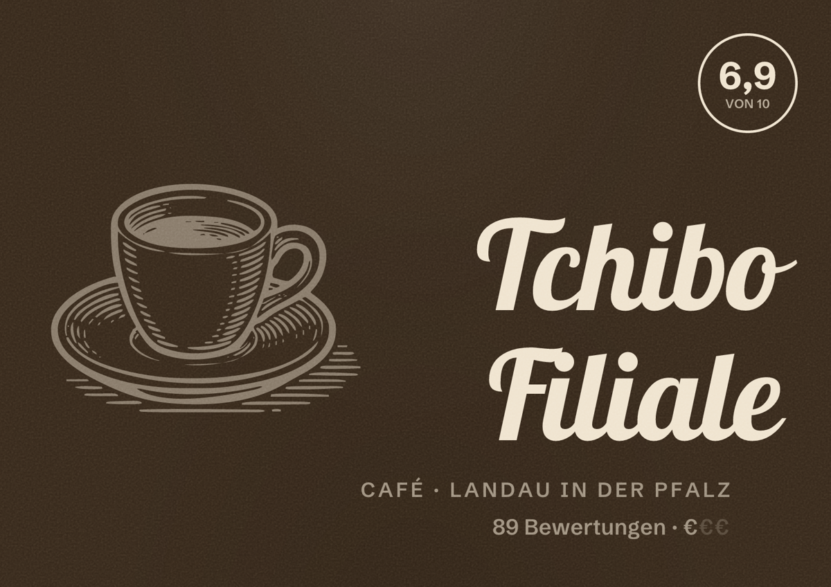 Illustriertes Poster von Tchibo Filiale, Café in Landau in der Pfalz: Bewertung 6,9 von 10 aus 89 Bewertungen, Preisniveau €