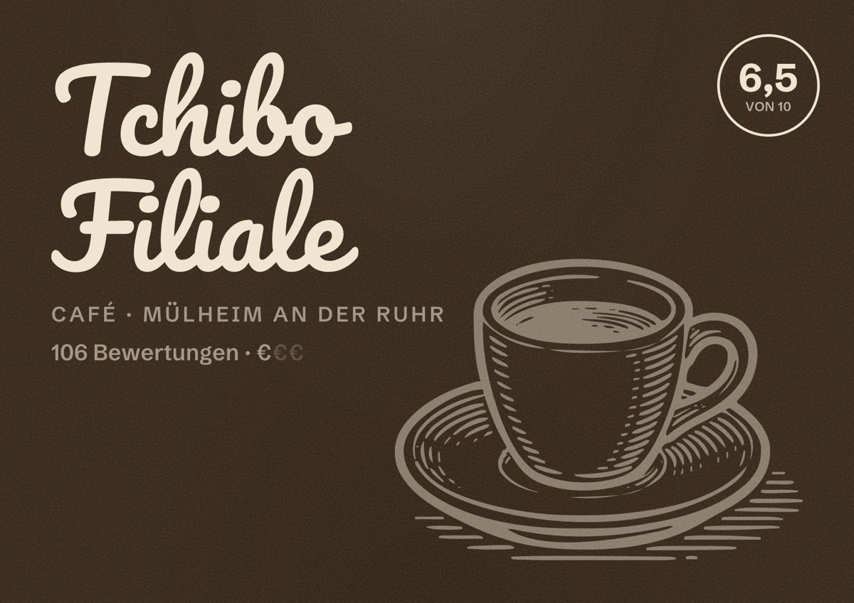 Illustriertes Poster von Tchibo Filiale, Café in Mülheim an der Ruhr: Bewertung 6,5 von 10 aus 106 Bewertungen, Preisniveau €