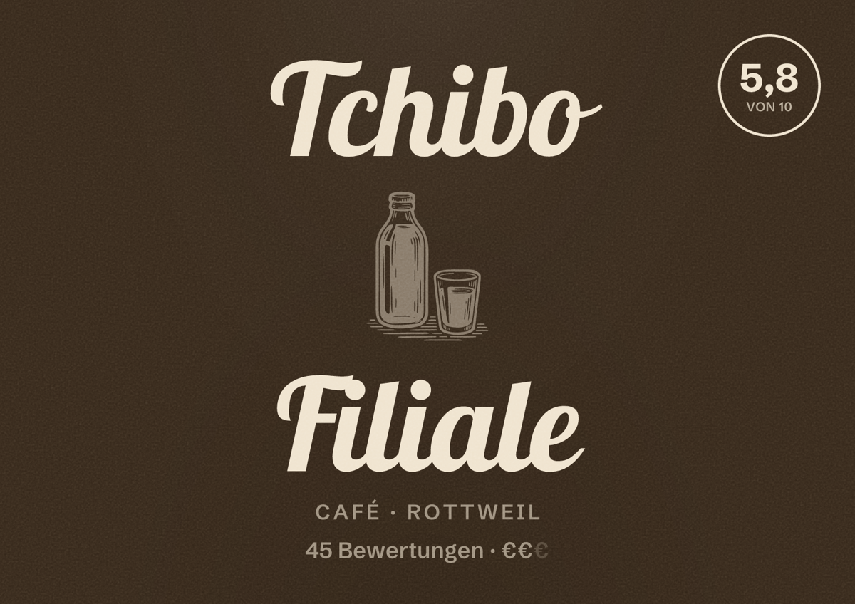 Illustriertes Poster von Tchibo Filiale, Café in Rottweil: Bewertung 5,8 von 10 aus 45 Bewertungen, Preisniveau €€