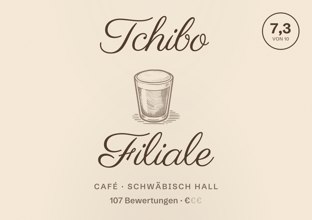 Illustriertes Poster von Tchibo Filiale, Café in Schwäbisch Hall: Bewertung 7,3 von 10 aus 107 Bewertungen, Preisniveau €