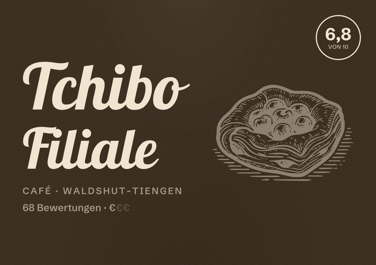 Illustriertes Poster von Tchibo Filiale, Café in Waldshut-Tiengen: Bewertung 6,8 von 10 aus 68 Bewertungen, Preisniveau €
