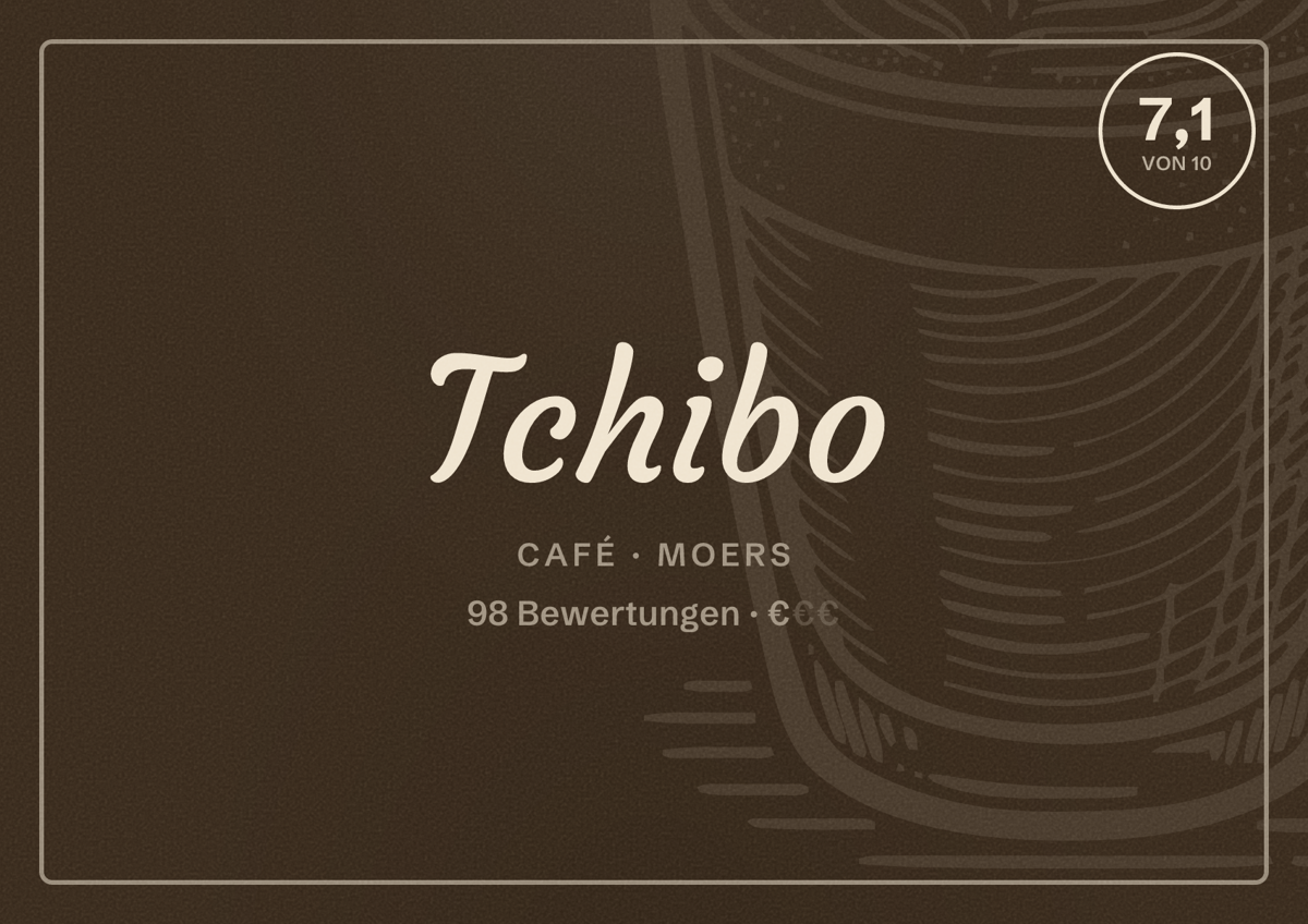 Illustriertes Poster von Tchibo, Café in Moers: Bewertung 7,1 von 10 aus 98 Bewertungen, Preisniveau €