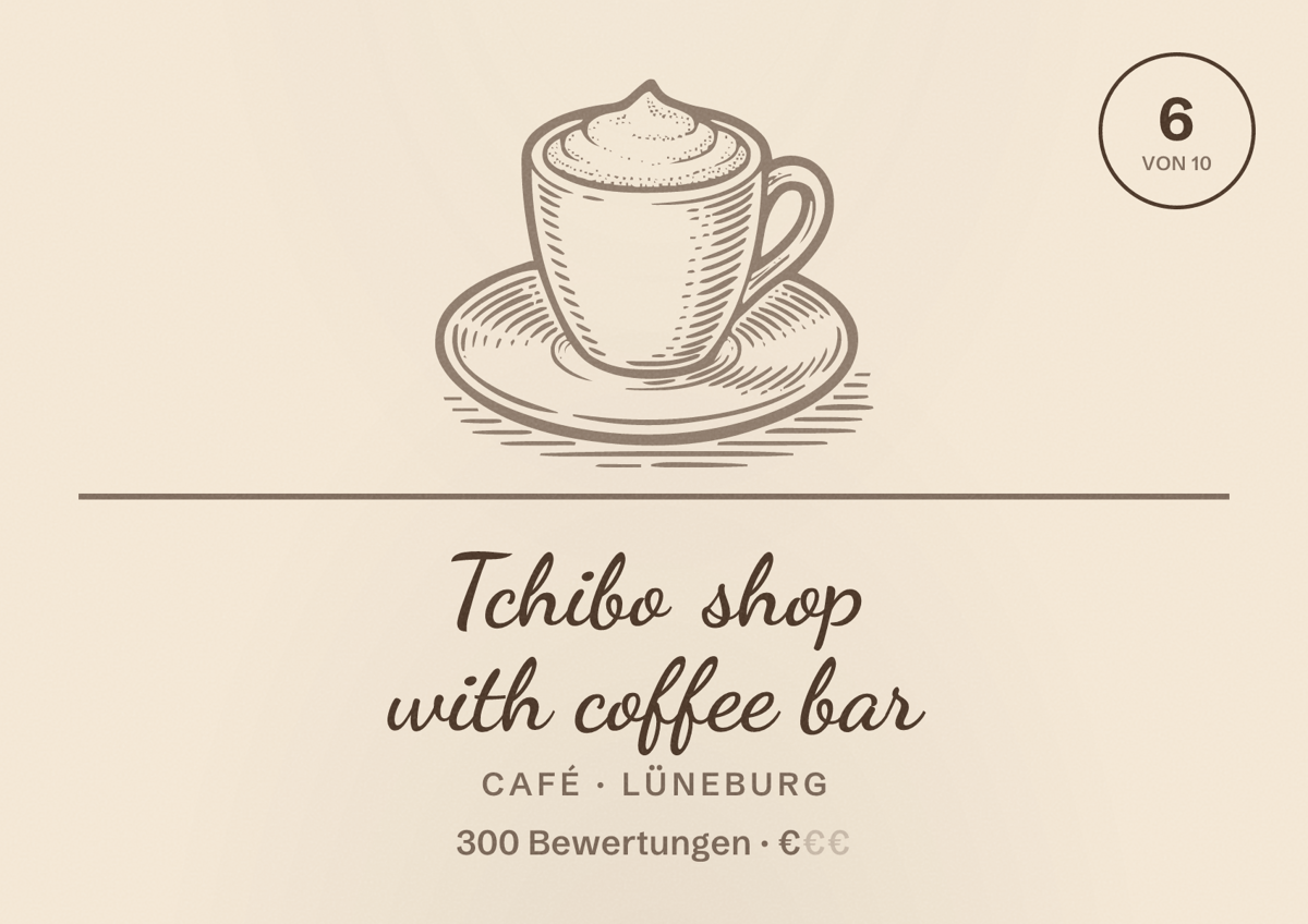 Illustriertes Poster von Tchibo shop with coffee bar, Café in Lüneburg: Bewertung 6 von 10 aus 300 Bewertungen, Preisniveau €