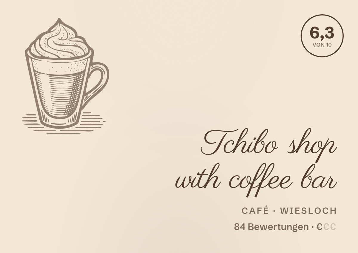 Illustriertes Poster von Tchibo shop with coffee bar, Café in Wiesloch: Bewertung 6,3 von 10 aus 84 Bewertungen, Preisniveau €