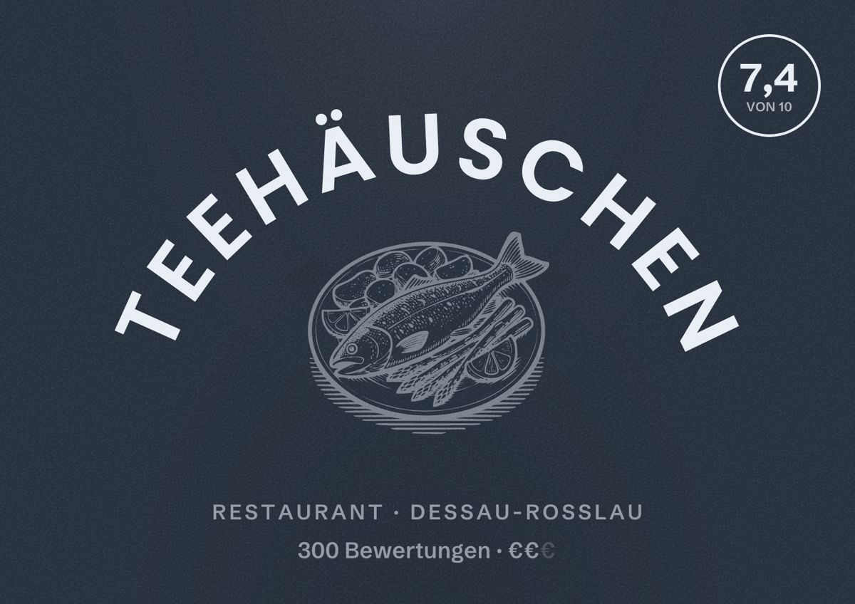 Illustriertes Poster von Teehäuschen, Restaurant in Dessau-Roßlau: Bewertung 7,4 von 10 aus 300 Bewertungen, Preisniveau €€