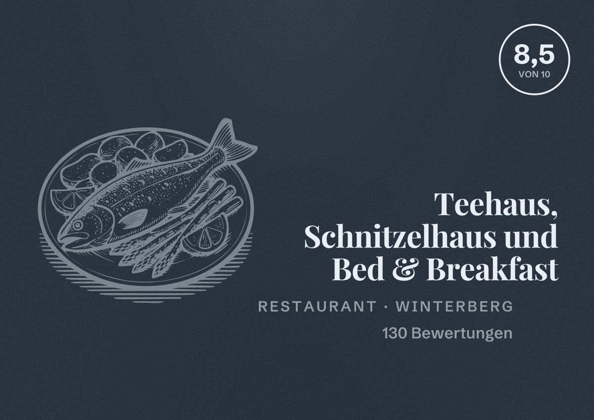 Illustriertes Poster von Teehaus, Schnitzelhaus und Bed & Breakfast, Restaurant in Winterberg: Bewertung 8,5 von 10 aus 130 Bewertungen